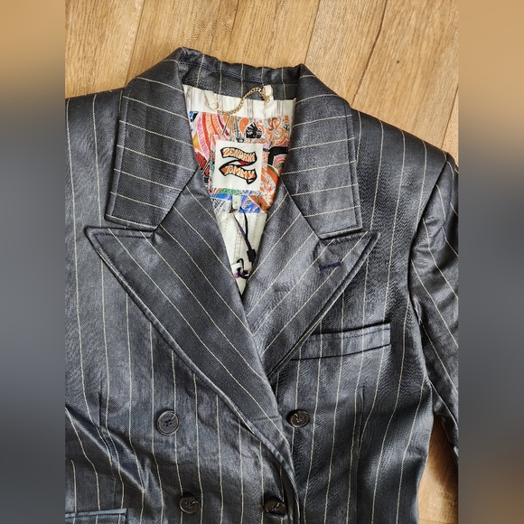 RARE! NWT Tommy Hilfiger x Zendaya Pinstripe Coated Denim Long Trench Coat Sz 8 - Picture 6 of 16